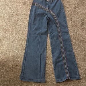 Elegant Denim Flare Jeans with Colorful Stripe